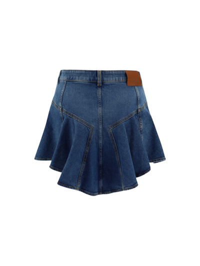 Shop Alexander Mcqueen Denim Mini Skirt In Blue Stone Wash