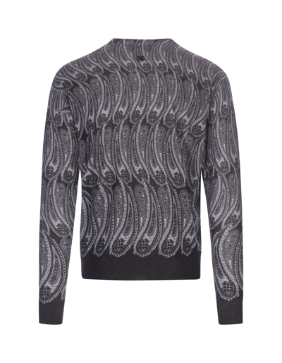 Shop Etro Grey Pullover With All-over Paisley Inlay In Grigio