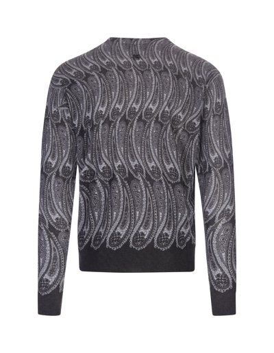 Etro Grey Pullover With All-over Paisley Inlay In Grigio