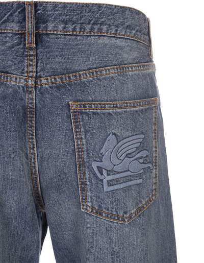 Shop Etro Vintage Cotton Denim Jeans With Logo In Blu