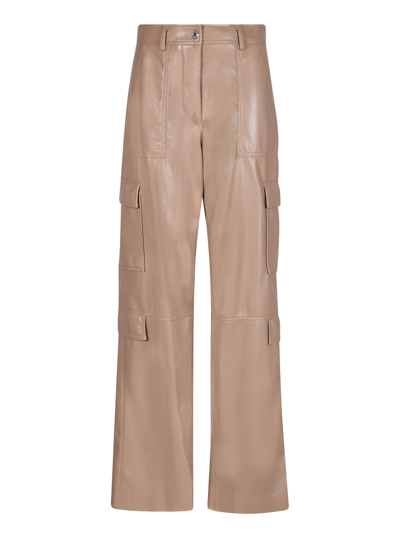 Shop Msgm Soft Eco Leather Beige Cargo Trousers