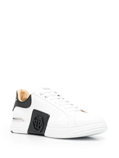 Shop Philipp Plein Hexagon Sneakers In White Leather In Bianco