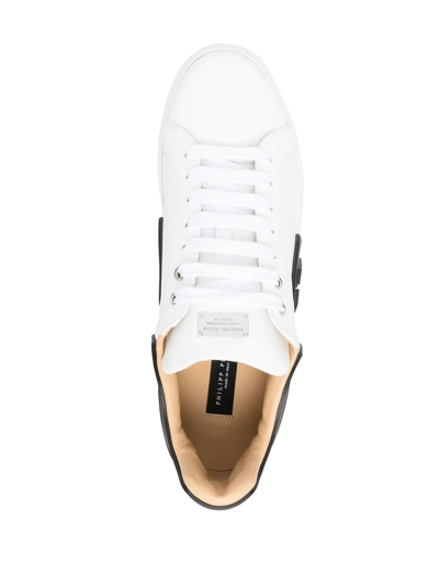 Shop Philipp Plein Hexagon Sneakers In White Leather In Bianco