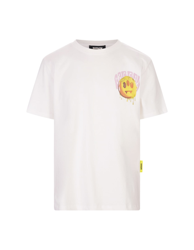 Shop Barrow White T-shirt With Front And Back Graphic Print In Bianco