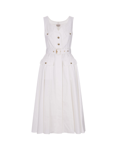 Shop Alexander Mcqueen White Military Flared Dress In Bianco