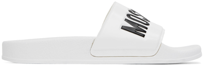 Shop Moschino White Logo Pool Slides In 100 Bianco