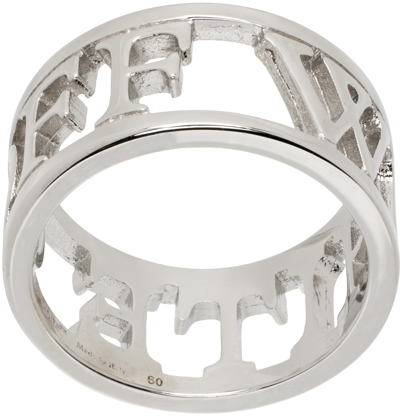 Shop Off-white Silver Logo Lettering Ring In Silver No Color