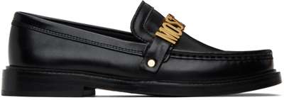 Shop Moschino Black Polished Calfskin Loafers In 000 Nero
