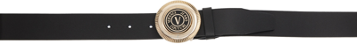 Shop Versace Jeans Couture Black Enameled Belt In En77 Black/light Gol