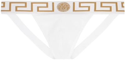 Shop Versace White & Gold Greca Border Jockstrap In A81h-white-gold