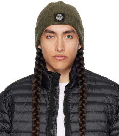 Shop Stone Island Green Patch Beanie In V0058 Olive
