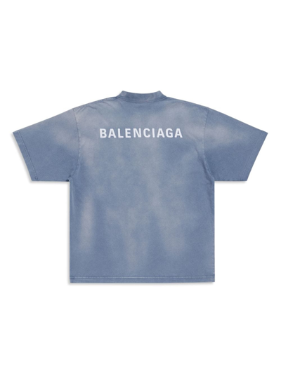 Shop Balenciaga Logo-print Cotton T-shirt In Blue