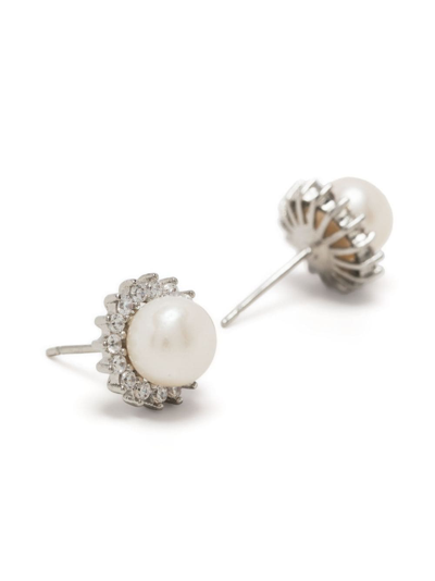 Shop Hzmer Jewelry Pearl Stud Earrings In Silver