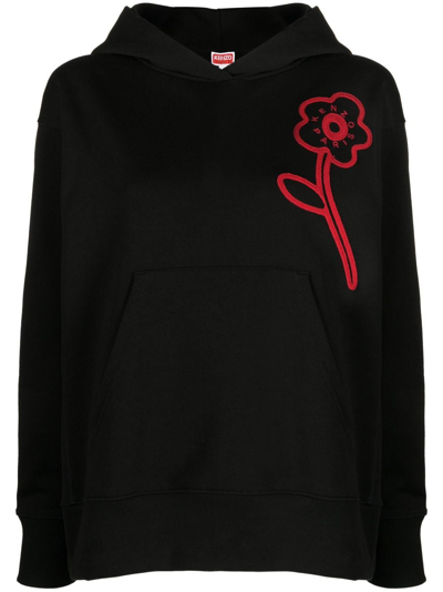 Shop Kenzo Rue Vivienne Logo-embroidered Hoodie In Black
