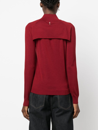 Shop Patrizia Pepe Long-sleeved Cut-out Wool T-shirt In Red