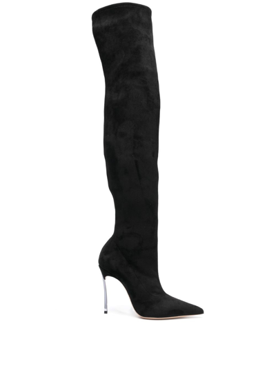Shop Casadei Blade 110mm Thigh-high Suede Boots In Black