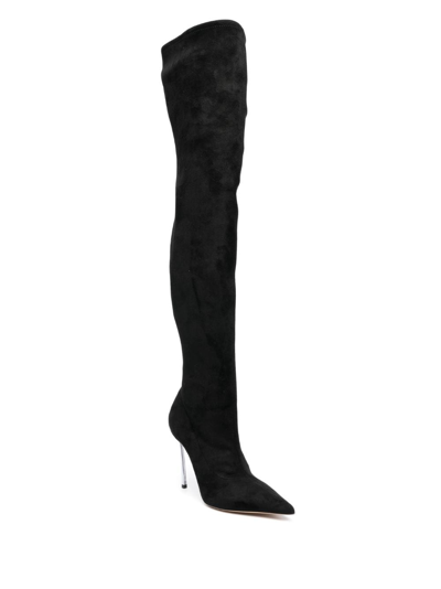 Shop Casadei Blade 110mm Thigh-high Suede Boots In Black