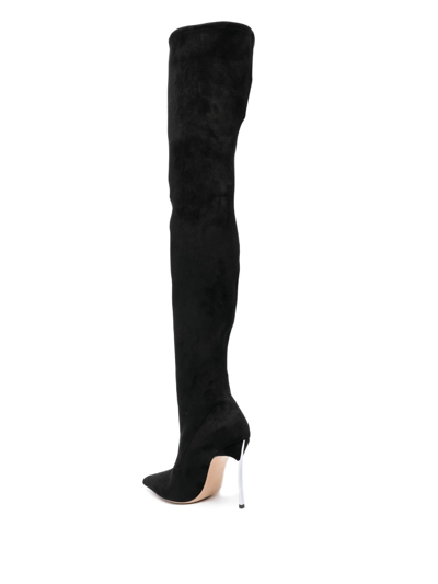 Casadei Blade 110mm Thigh-high Suede Boots In Black