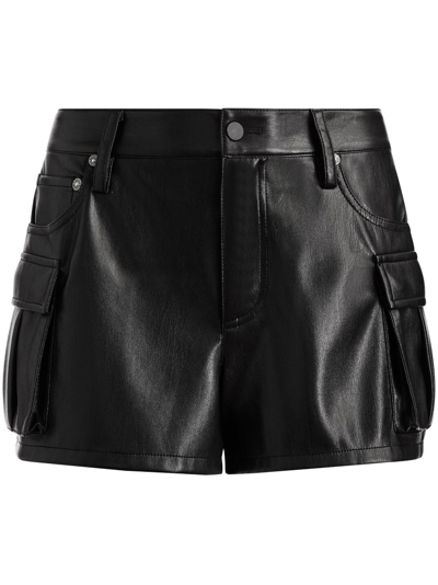 Shop Alice And Olivia Cay Faux-leather Cargo Shorts In Black