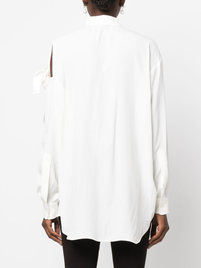 Shop Pinko Bow-detail Pointed-collar Shirt In White