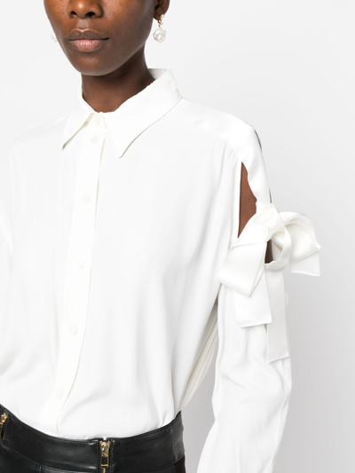 Shop Pinko Bow-detail Pointed-collar Shirt In White