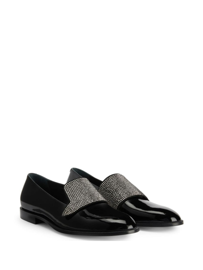 Shop Giuseppe Zanotti Eflamm Crystal-embellished Patent Loafers In Black