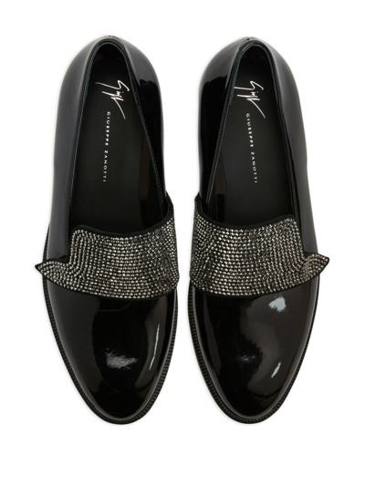 Shop Giuseppe Zanotti Eflamm Crystal-embellished Patent Loafers In Black