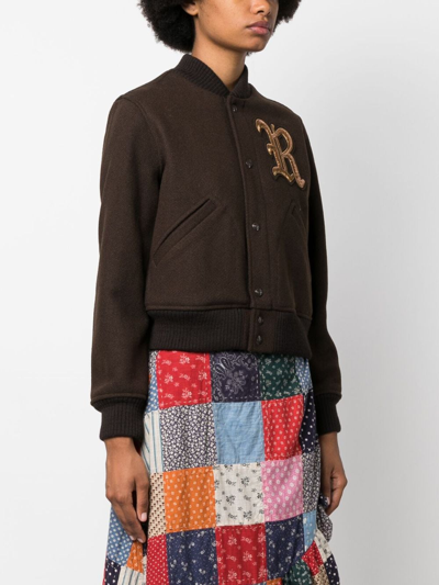 Polo Ralph Lauren Logo-patch Button-up Bomber Jacket In Brown