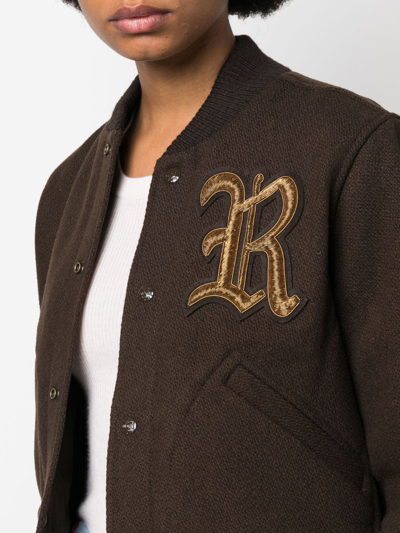 Shop Polo Ralph Lauren Logo-patch Button-up Bomber Jacket In Brown