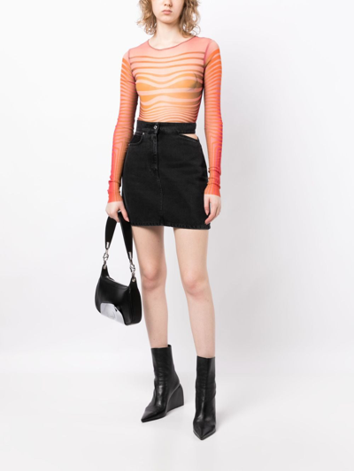 Shop Msgm Cut-out Denim Mini Skirt In Black