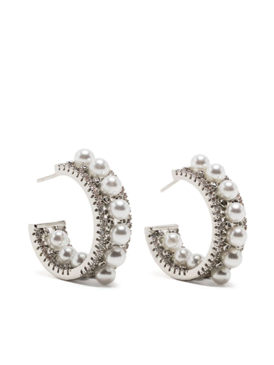 Hzmer Jewelry Pearl-embellished Silver Hoops In Silver