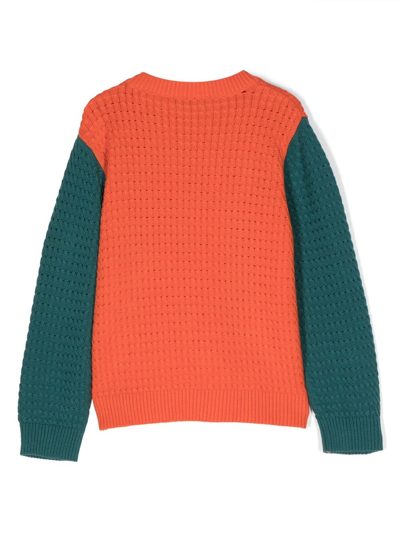 Shop Stella Mccartney Flower-embroidered Colour-block Jumper In Orange