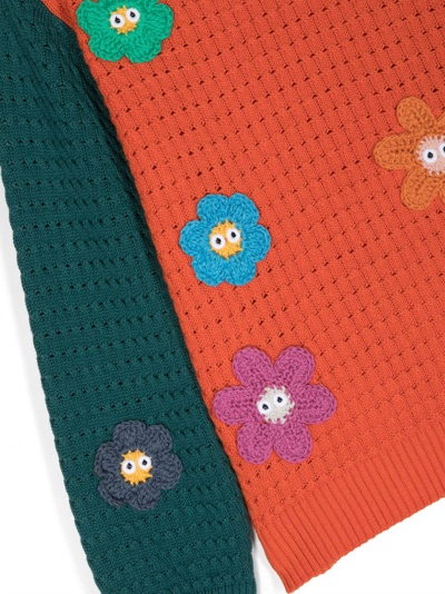 Stella Mccartney Flower-embroidered Colour-block Jumper In Orange