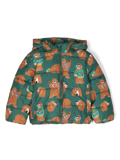 Shop Stella Mccartney Bear-print Puffer Jacket In Green