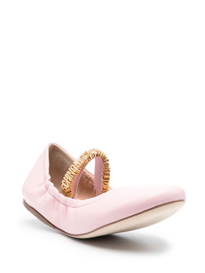Shop Moschino Leather Ballerina Shoes In Pink