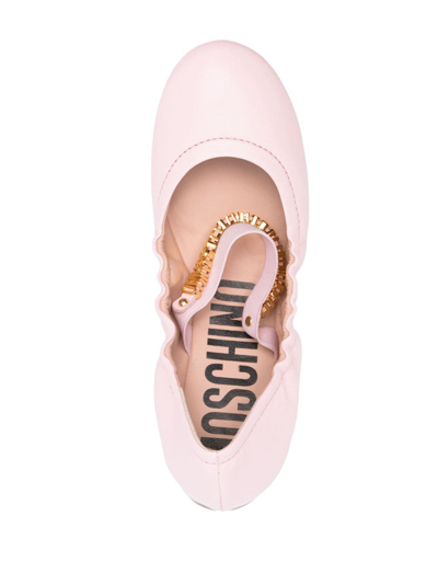 Shop Moschino Leather Ballerina Shoes In Pink