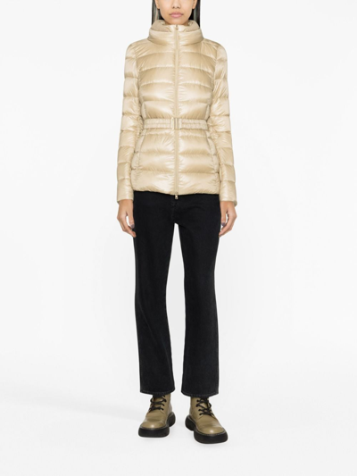 Herno Quilted Beige Puffer Jacket With Belted Waist In Neutrals