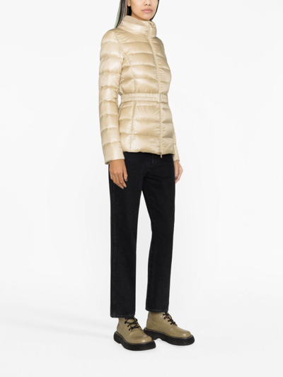 Herno Quilted Beige Puffer Jacket With Belted Waist In Neutrals