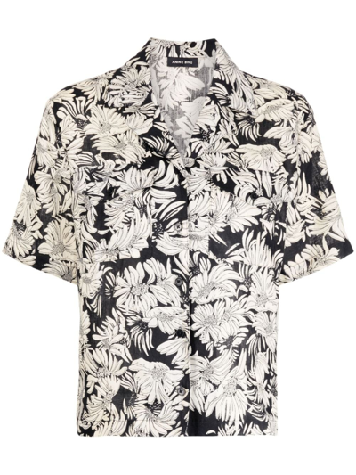 Anine Bing Hamilton Shirt In Black Floral Print In Black