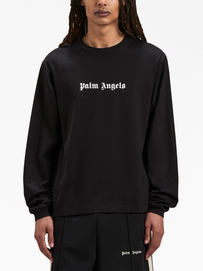 Shop Palm Angels Embroidered-logo Long-sleeve T-shirt In Black