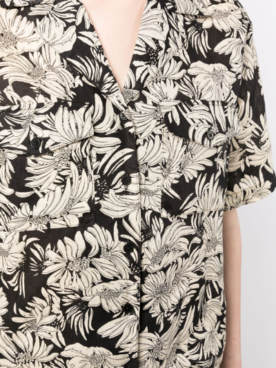 Anine Bing Hamilton Shirt In Black Floral Print In Black