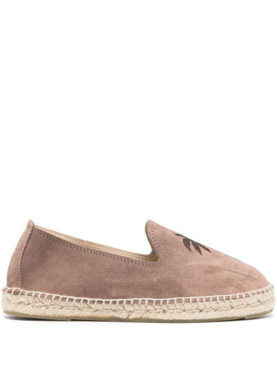 Shop Manebi Palm Tree-embroidered Suede Espadrilles In Brown