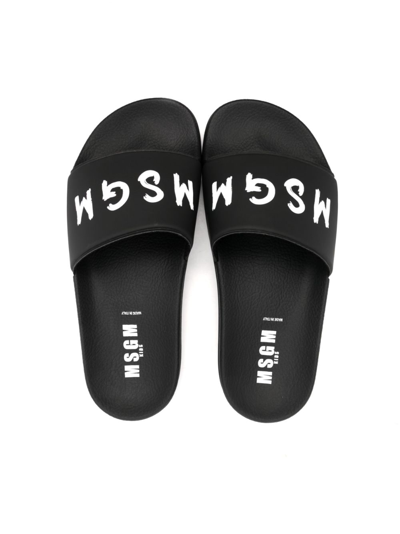 Shop Msgm Logo-print Open-toe Flip Flops In Black