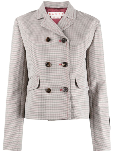 Shop Marni Houndstooth-pattern Double-breasted Blazer In Neutrals