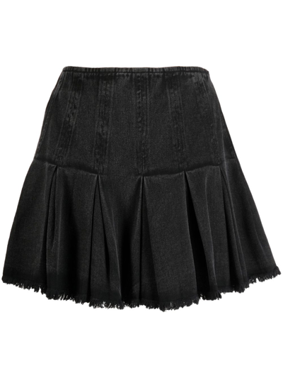 Shop Sea Pleat-detail Denim Mini Skirt In Black