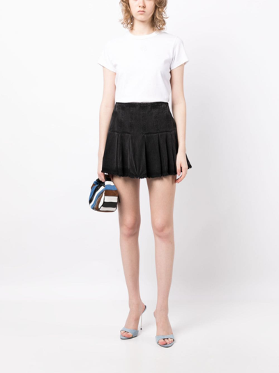 Shop Sea Pleat-detail Denim Mini Skirt In Black