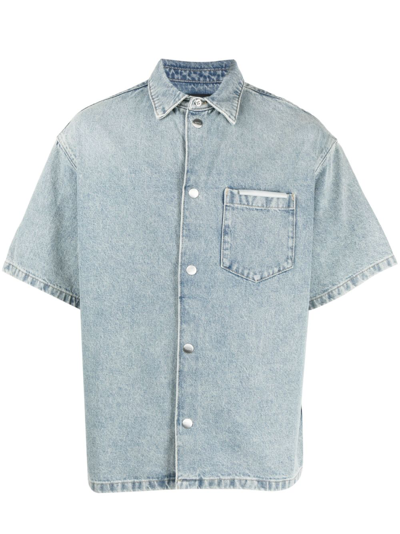Shop Purple Brand Short-sleeve Denim Shirt In Blue