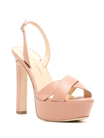 Shop Jennifer Chamandi Crossover-straps High-heel Leather Sandals In Pink