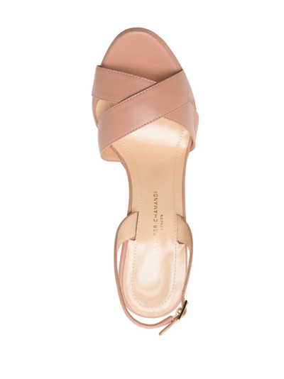 Shop Jennifer Chamandi Crossover-straps High-heel Leather Sandals In Pink