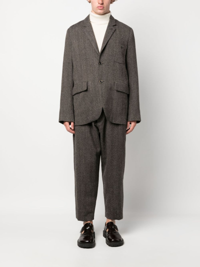 Uma Wang Herringbone-pattern Single-breasted Blazer In Neutrals